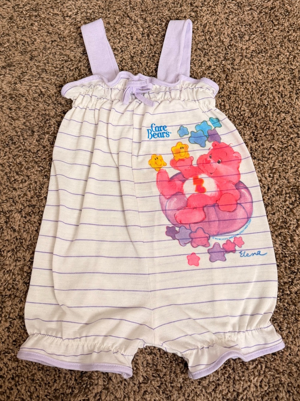 Vintage RARE Care Bears Lavender & White Striped Girls Romper